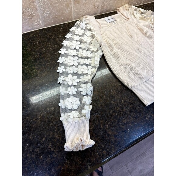 Industry Square Neck Sweater with Puffed Floral Sleeves Size S Tutu Pink EUC - Picture 3 of 7